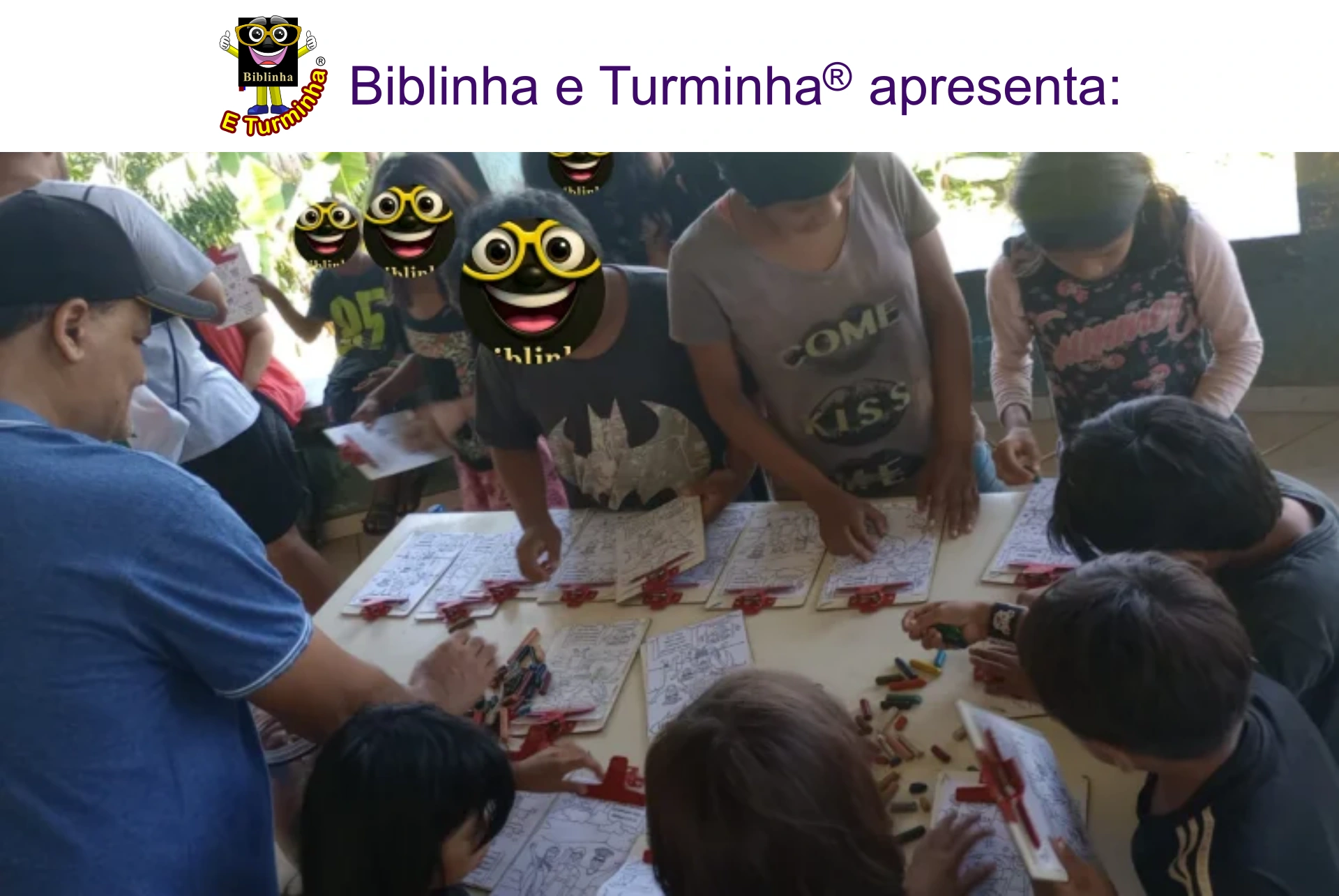 Banner do livrinho de colorir em inglês da marca registrada no inpi Biblinha e Turminha, projeto original de discipulado infantil