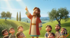 Biblinha e Turminha - Jesus ensinando e apontando para o céu - desenho cristão infantil para colorir