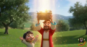 Biblinha e Turminha - Jesus orando e levantando o cesto de pães - desenho cristão infantil para colorir